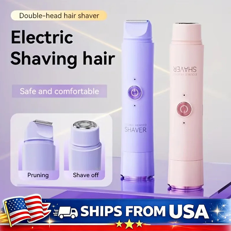 2 in 1 電気ヘアトリマー 女性用 デュアルヘッド USB 充電 コードレス ウェット ドライ ボディ フェイシャル ビキニ シェーバー ポータブル