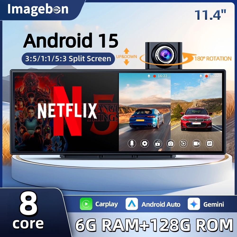 Imagebon P70Plus Android 15 11.4" 4 64G ボックス CarPlay Android 自動ダッシュカム スマート分割画面デュアル WiFi Google カーエレクトロニクス DVR
