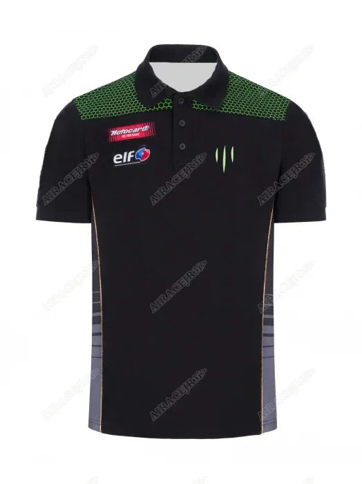 カワサキレーシングスポーツオートバイモト GP Tシャツ乗馬メンズ半袖通気性カジュアルブラックグリーンポロシャツ