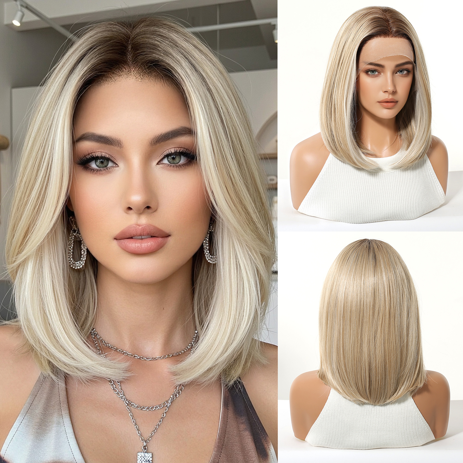 Haircube 混合ライトブラウンボボウィッグナチュラルヘアライン 13*4 透明レースフロント合成かつら女性のための日常パーティーコスプレウィッグ