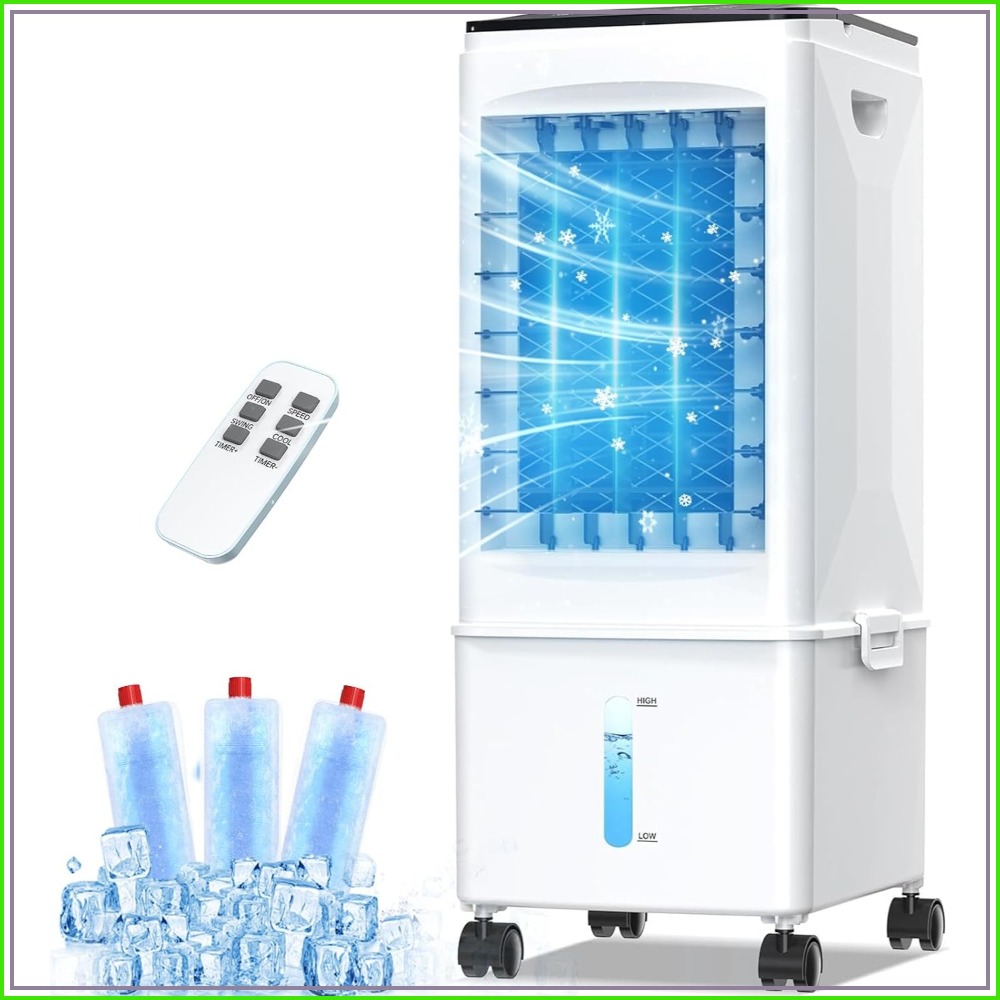 3-in-1 蒸発式空気冷却器、9.5L タンク、急速冷却ポータブル AC、タイマー付き