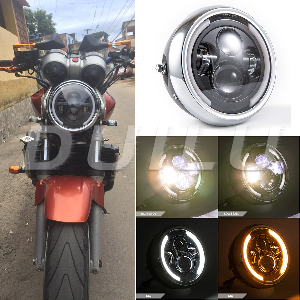 ユニバーサル 7.5 インチ Led オートバイヘッドライトハーレーカフェレーサー用 DRL ヘッドランプハウジングホーネット 600 cb400 cb1000sf