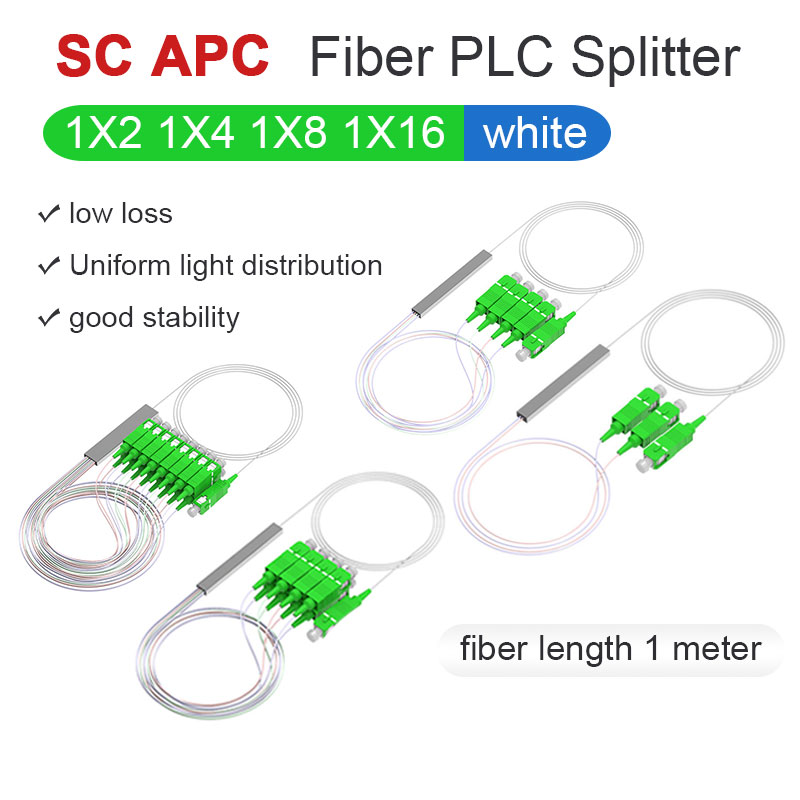 光ファイバー PLC スプリッター 1x2x4x8x16 SC APC ミニブロックレスコネクタファイバースプリッター FTTH シングルモード LSZH 1 メートルホワイト