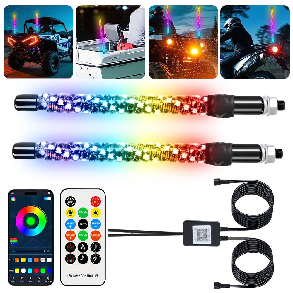 2 個の RGB LED ホイップライトアンテナ、Bluetooth APP