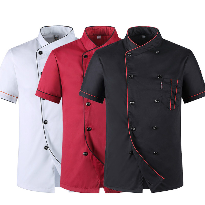 半袖レストランシェフキッチン作業服ダブルブレスト寿司ベーカリーカフェウェイターケータリングサービスジャケットまたはエプロン