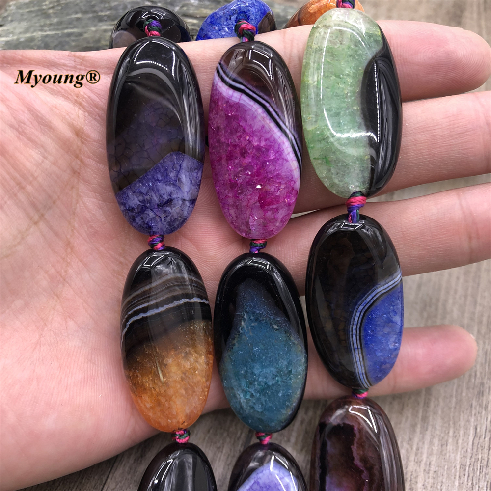 20 × 40 ミリメートル大楕円形マルチカラー瑪瑙クォーツ Druzy スライスペンダントビーズ Diy のジュエリーメイキング用 9 ピース/ロット MY221209