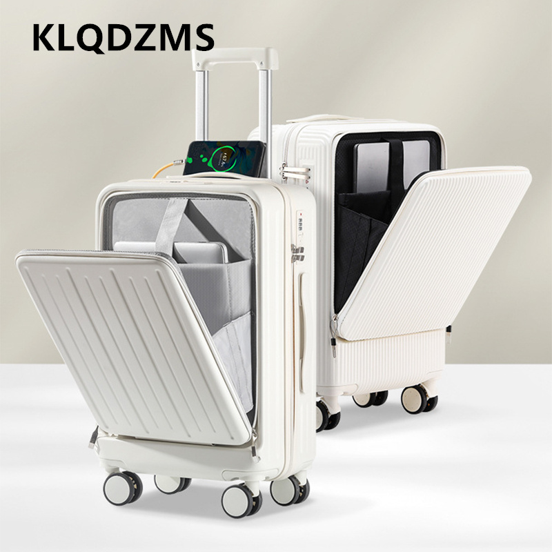 KLQDZMS 20 インチ充電スーツケースフロントオープニング搭乗ケース 22 "24" 26 インチラップトップトロリーケース女性の機内持ち込み旅行荷物
