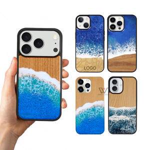 ビーチをテーマにした木製スマホケース、3Dレジン製の波のデザイン、耐衝撃性のあるスマホケース、カスタマイズ可能なiPhone 17用ギフト