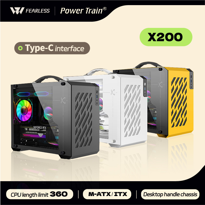 パワートレイン X200 MINI-ITX ハンドヘルドコンピュータケースガラス側透明ケース 240 水冷 MATX デスクトップ小型ホストケース