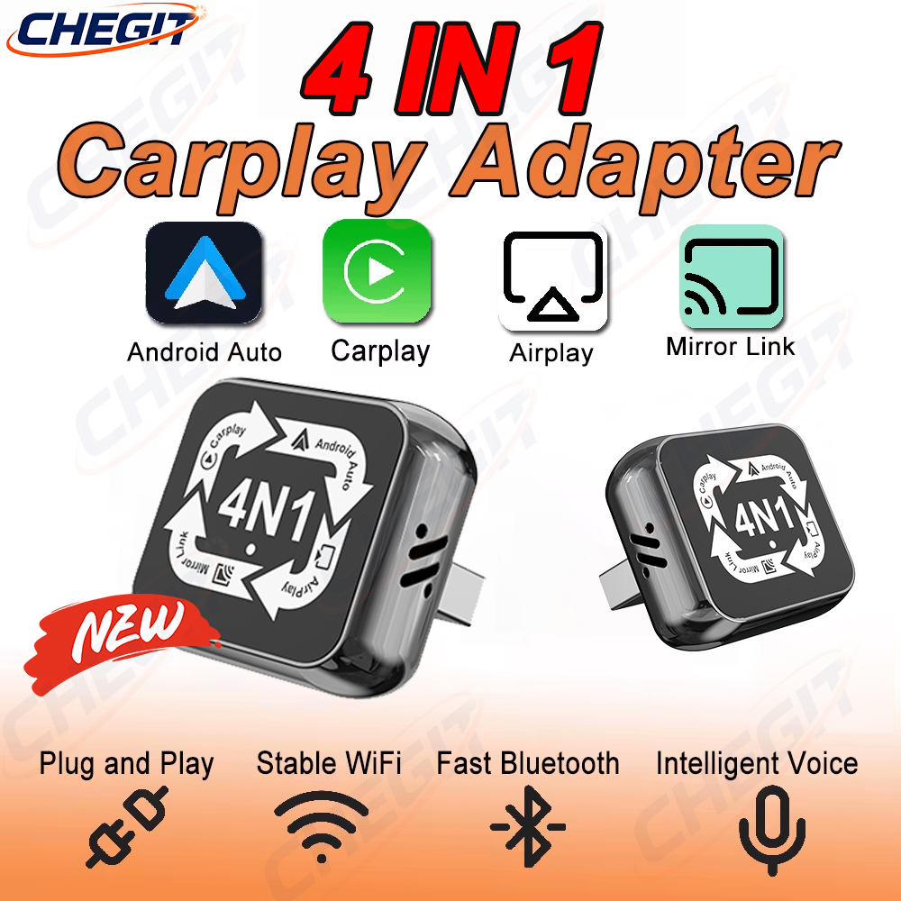 新しい 4-in-1 ワイヤレス CarPlay Android Auto アダプター、スクリーンミラーリング付き iOS CarPlay/Android Auto 有線