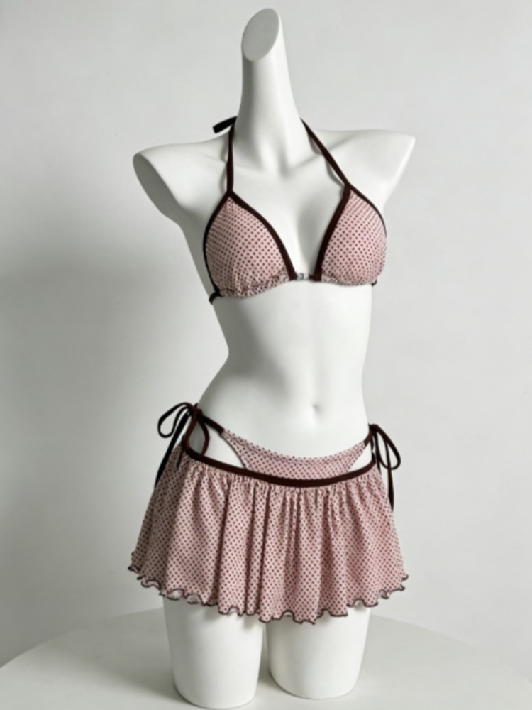 かわいい妖精の甘いハイウエスト スプリット ビキニ セット 女性 2026 - プリント トレンディな水着 シック ビーチ 休暇 サマー パーティー ファッション 新しい