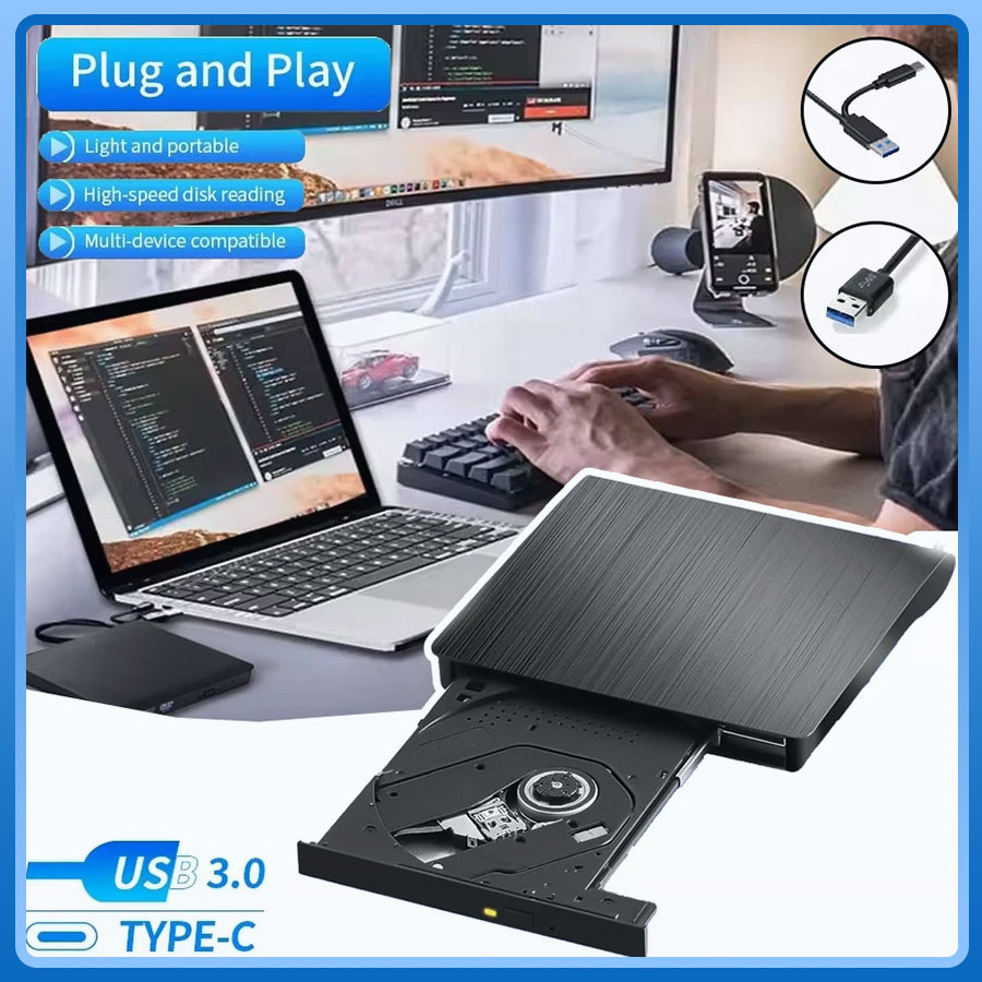 2 in1 USB 3.0 Type C 外部 CD DVD ドライブ CD/DVD プレーヤーバーナーリーダー光学ドライブ外部 CD RW リーダー Mac デスクトップ PC 用
