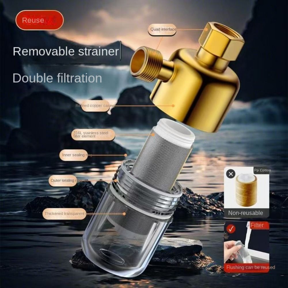 ユニバーサルフル銅前水フィルターステンレス鋼透明浄水器 4 点スケール防止スプレーヘッド浴室