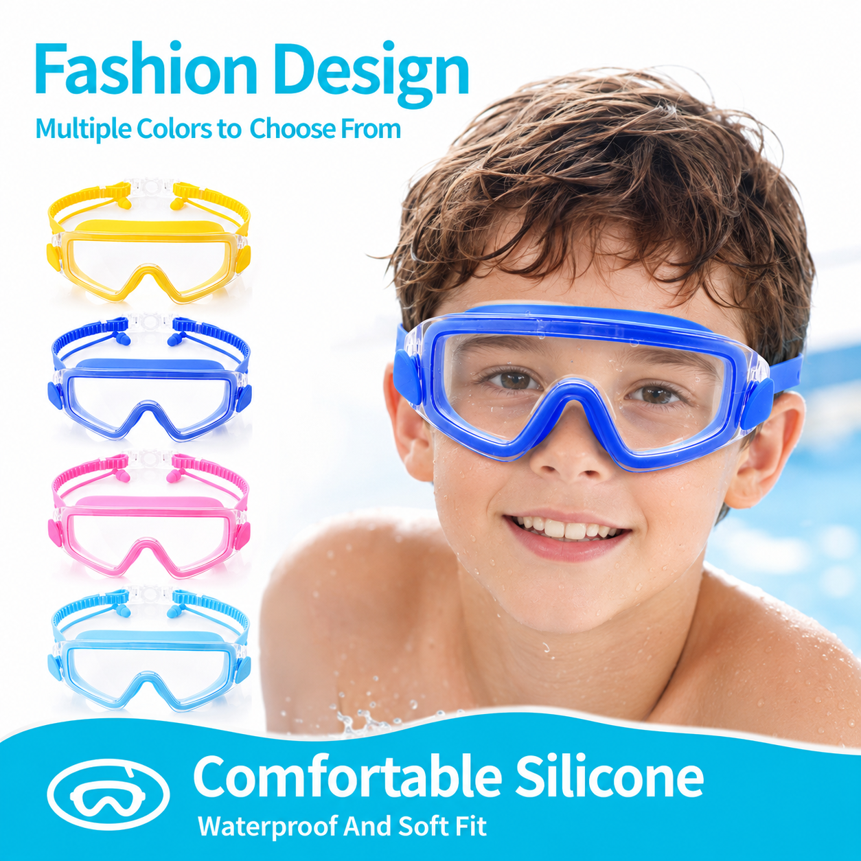 Swim Goggles, Anti Fog Waterpro of Swimming Glasses, Soft Silicone Frame Adjustable Strap Pool Beach Diving Mask