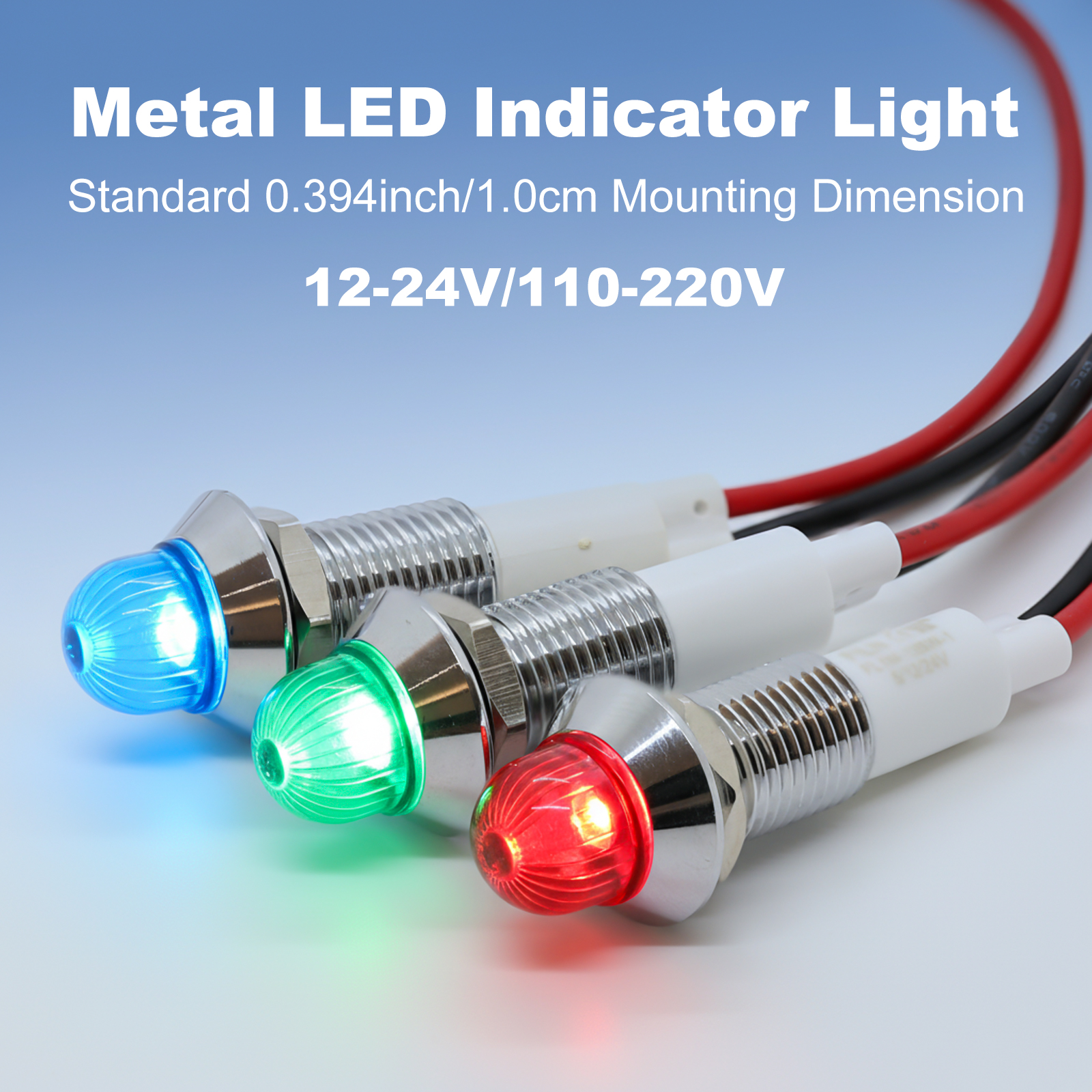 FILN 4 個 10 ミリメートル 12V 220V 金属 LED パイロットパネルダッシュ信号インジケータ警告灯 20 センチメートルケーブルクローム仕上げ車ボートマリン