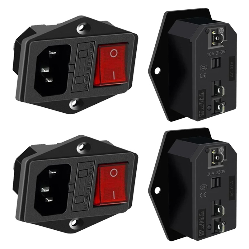 10A ヒューズロッカースイッチ赤色ランプボタン電源ソケット AC コネクタ電気マウントソケット AC-01A