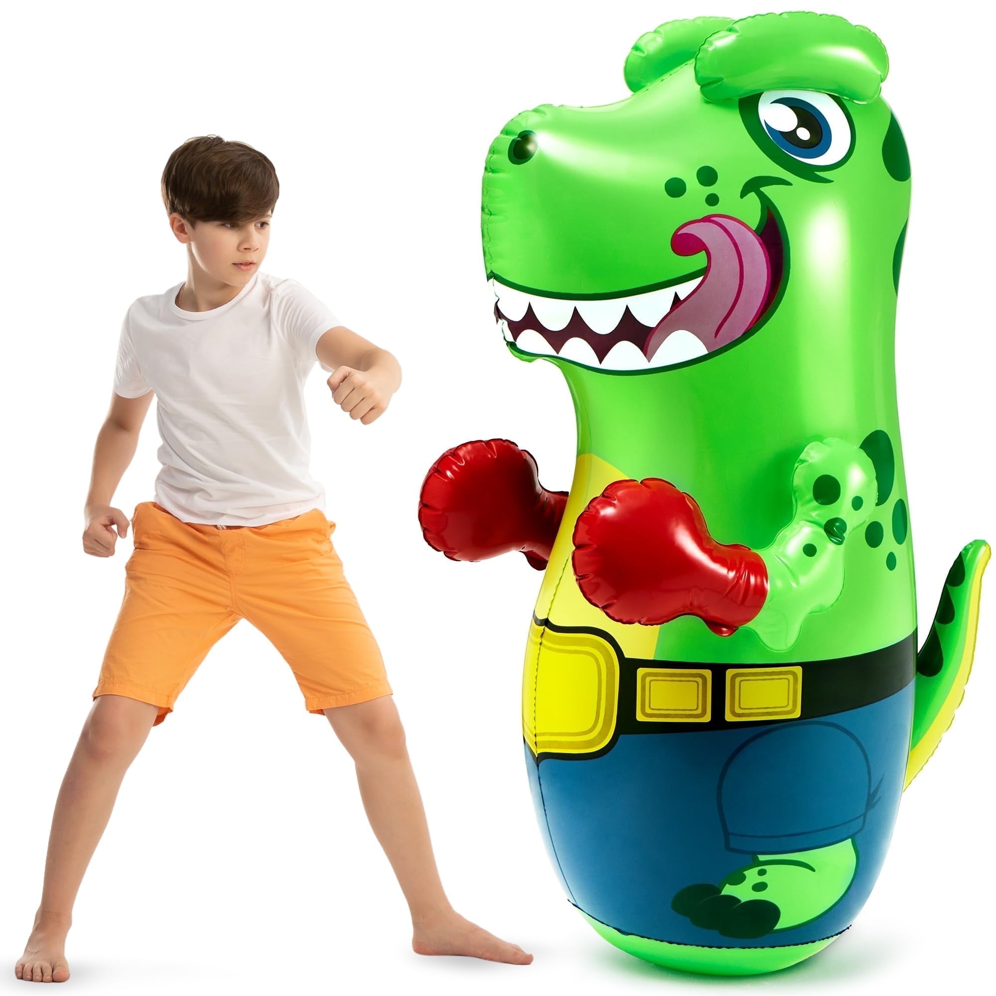 Joyfy 47 インチ インフレータブル T-レックス恐竜パンチングバッグ 子供用ギフト用 バウンスバックアクションとパンチングおもちゃ付き