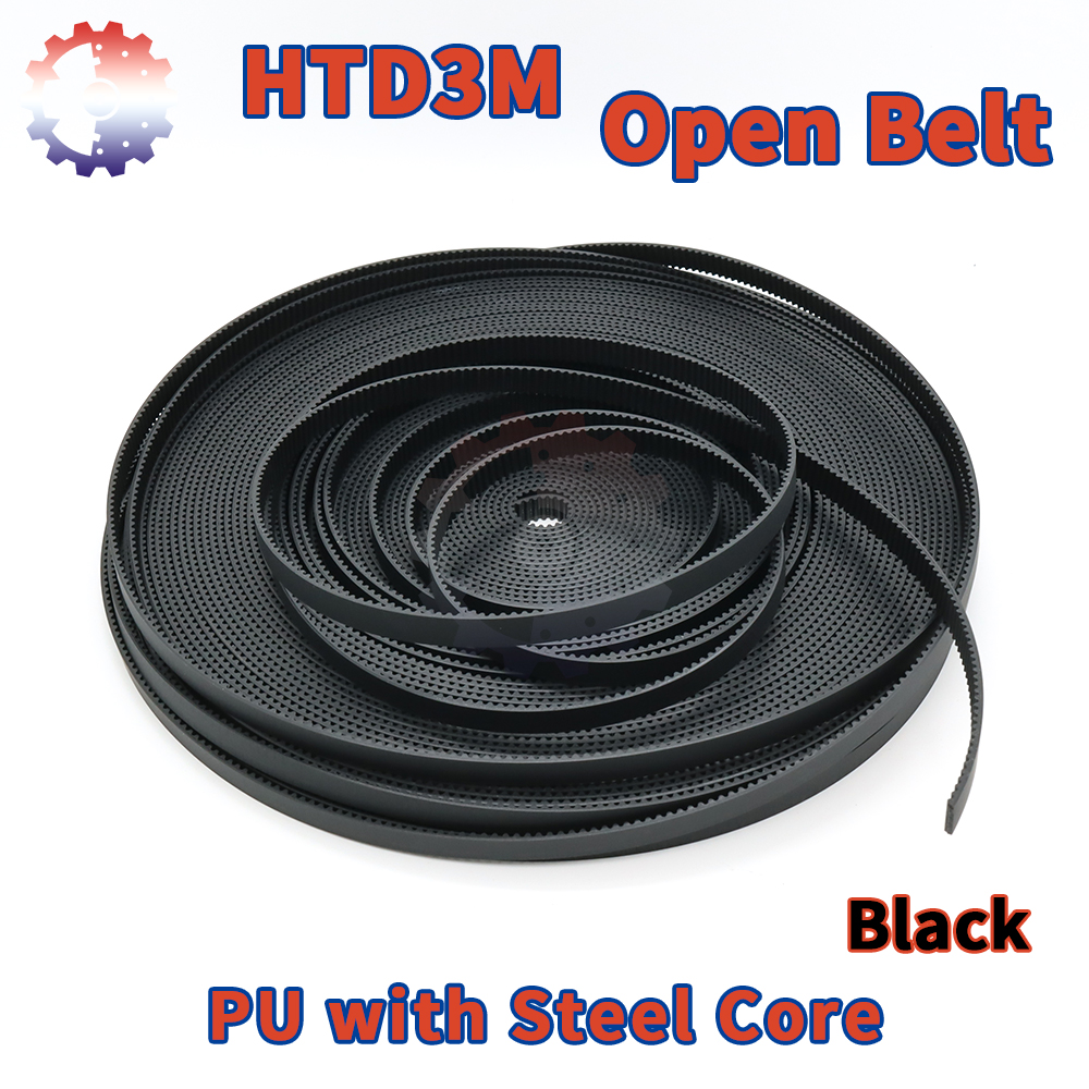 HTD 3M オープン タイミングベルト ブラックとスチール PU 3M 同期ベルト CNC 用ベルト幅 10/15/20/30mm HTD3M オープン タイミングベルト