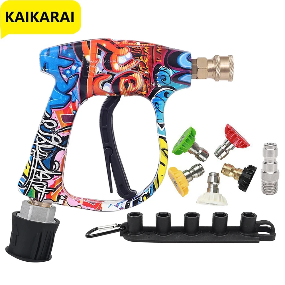Pressure Washer Water Gun for Car Cleaning Hose Connector For Karcher Nilfisk Parkside Bosch with 1/4" Quick Spray Nozzles Tips
