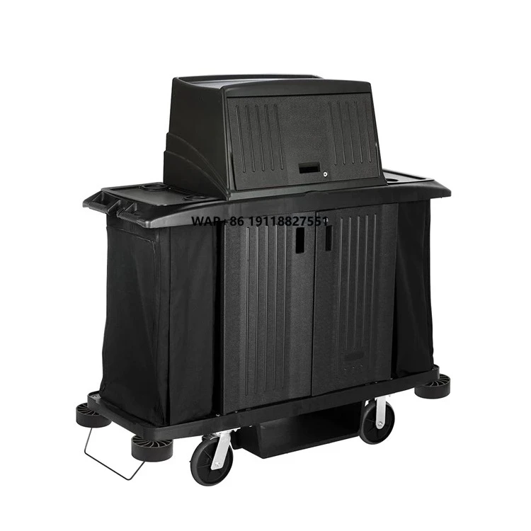 Rubbermaid FG9T1900BLA Black Tradition Executive Full-Size Hotel Housekeeping Trolley