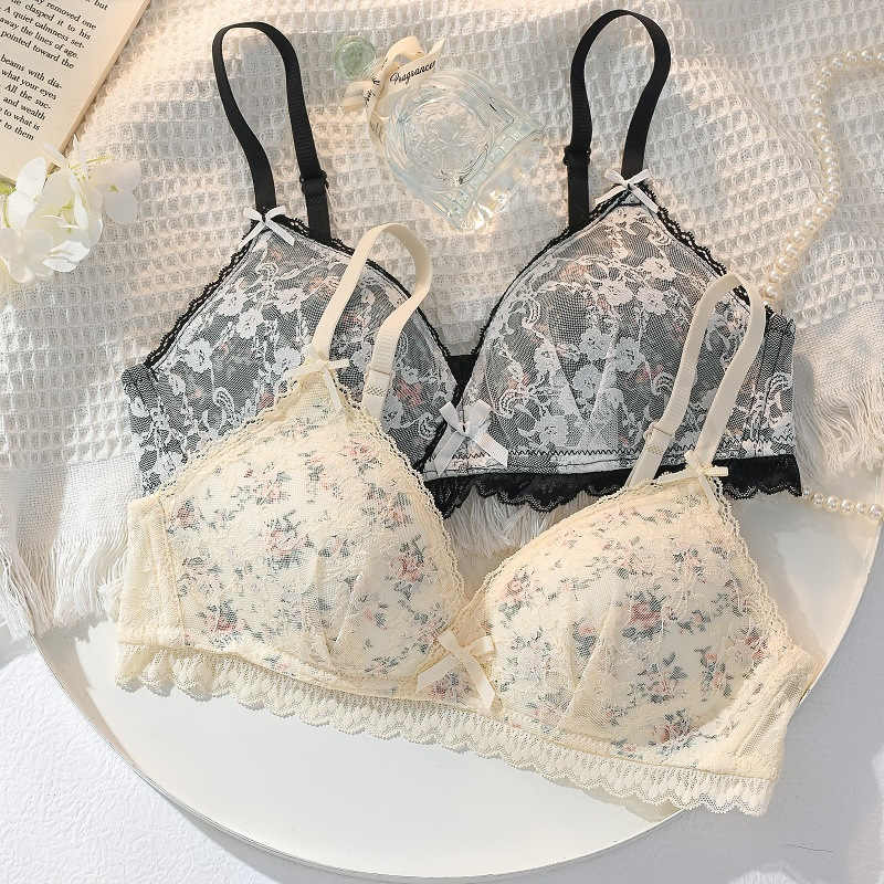 夏のセクシーなレースのチューブトップ女性断片化花 Bralette 薄い胸ガールブラジャーシームレスな透明ランジェリーフランスの下着