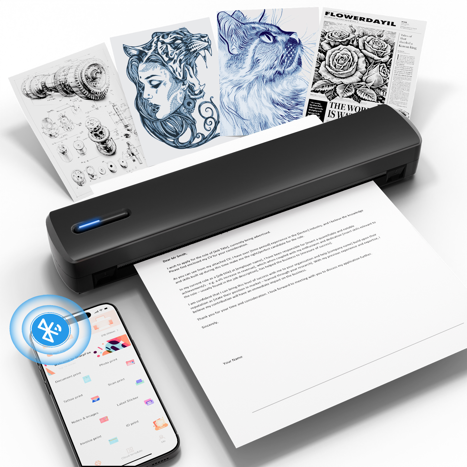ポータブル A4 サーマルプリンターインクレスワイヤレス C80 300DPI 1500mAh BT USB Type-C Android iOS オフィスワークホームスクール旅行用