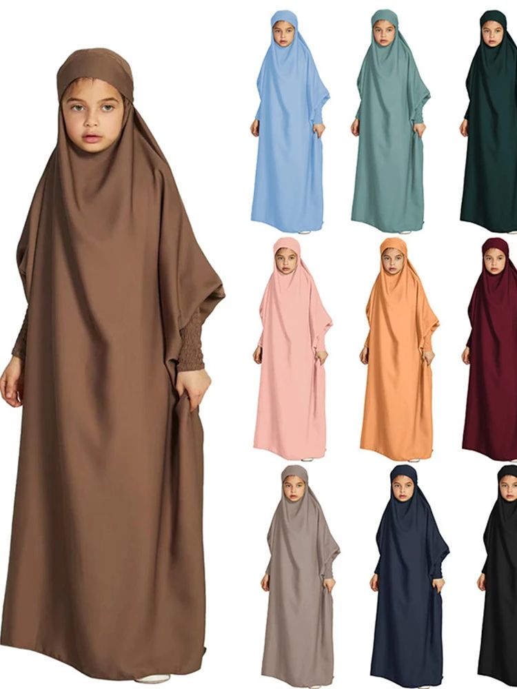 ラマダンイード Niqab Khimar 祈りの服子供女の子イスラム教徒アバヤドバイトルコイスラム Jilbab ドレスケバヤカフタンローブ Musulmane