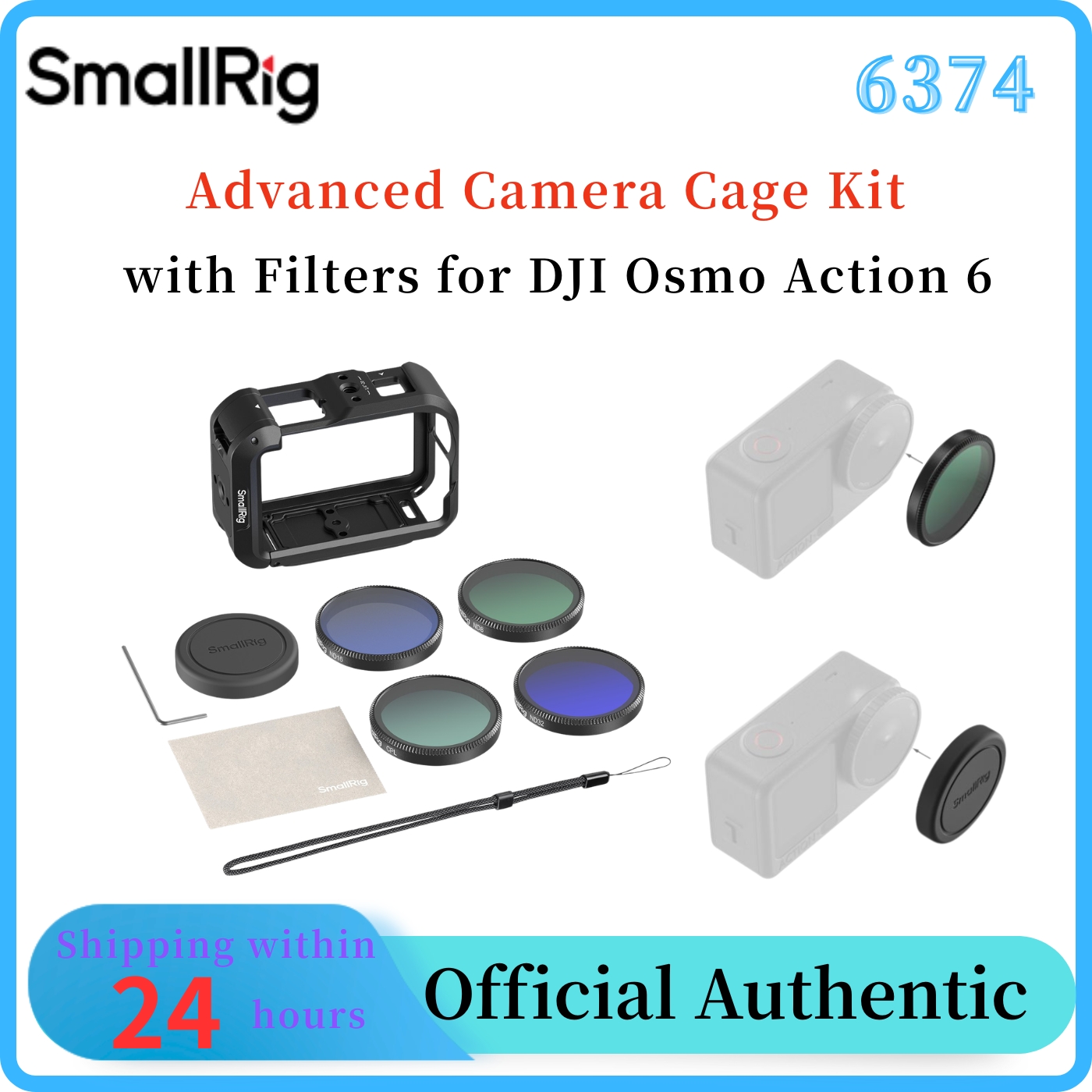 SmallRig 6374 OSMO Action 6 高度なカメラケージキット DJI Osmo Action 6 用フィルター付き シリコンレンズカバー ND8/16/32/CPL フィルター付き