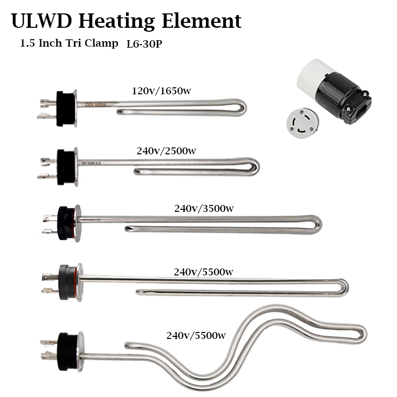 自作ケトル発熱体 1.5 インチ トライクランプ統合オールステンレス鋼 ULWD フォールドバックリップル 240v/120v