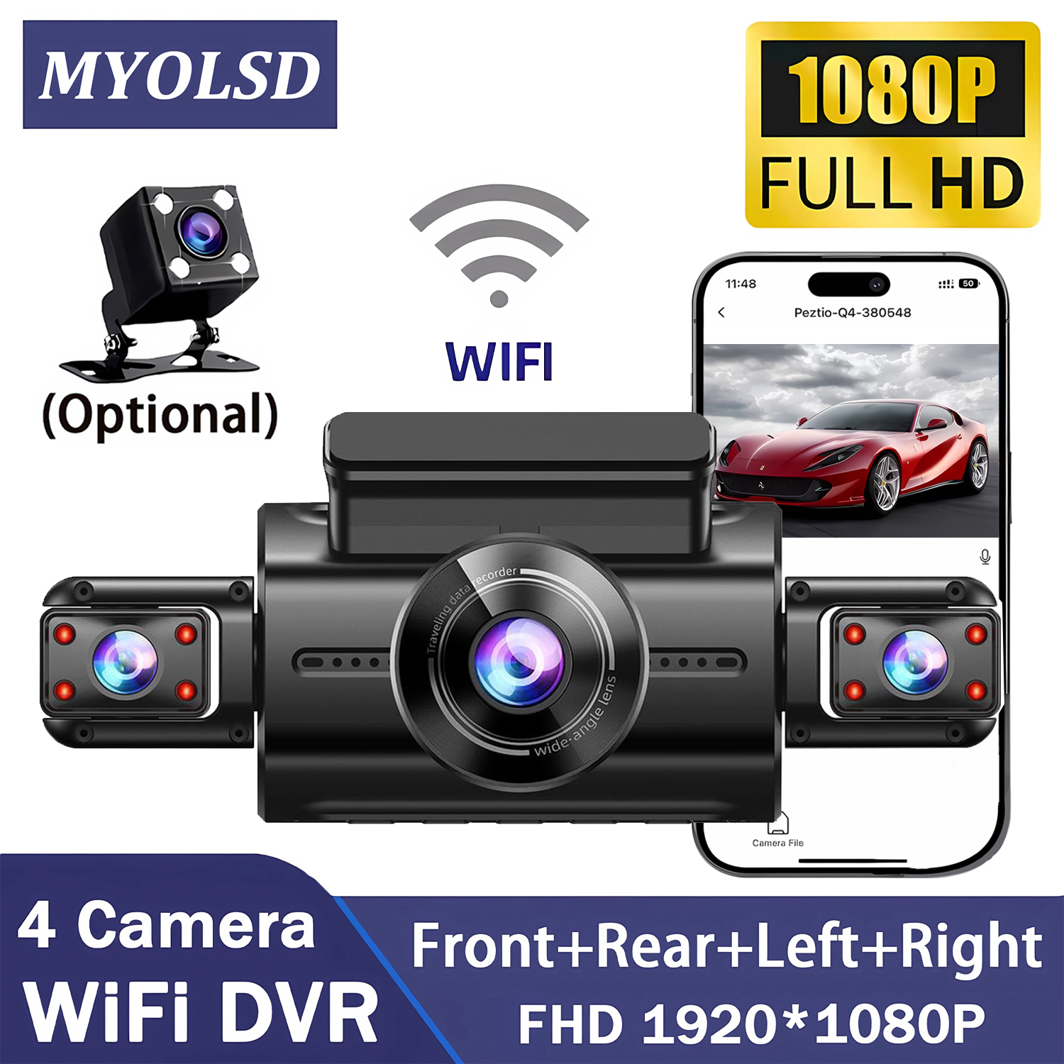 4 レンズ 360 度 1080P 車用ダッシュカム WIFI アプリ車 DVR 4 チャンネルフロントカメラビデオレコーダーリアビューカメラ 24H 駐車場