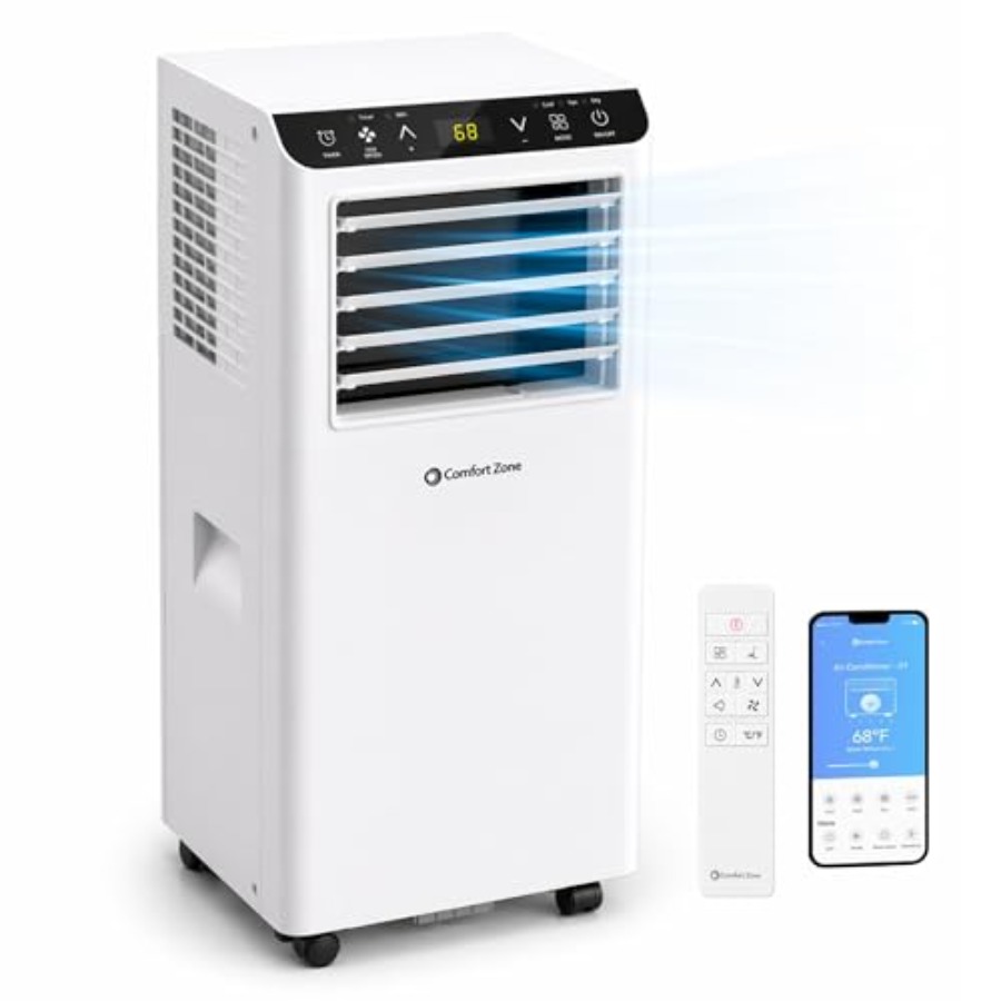 家庭用ポータブルエアコン、ABS プラスチック、白、WiFi 制御付き 8000 BTU 冷却、3-in-1 機能、リモコン、スリープ m