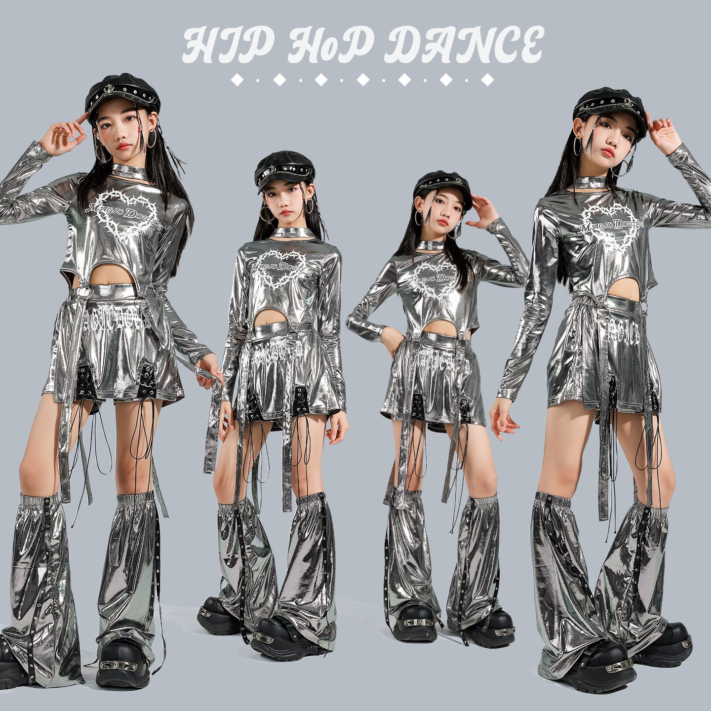 2025 女の子シルバージャズ服ヒップホップダンス衣装 Kpop パフォーマンス衣装子供キャットウォークコンサート服ステージ摩耗 BL18238