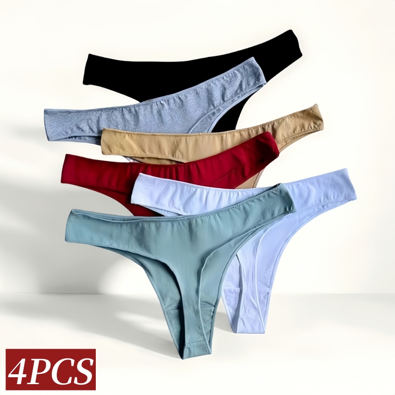 4 ピース/セット綿のパンティー女性ローライズ Tバック伸縮性 G ストリング無地通気性の下着女性のセクシーなランジェリー M-XL T バック