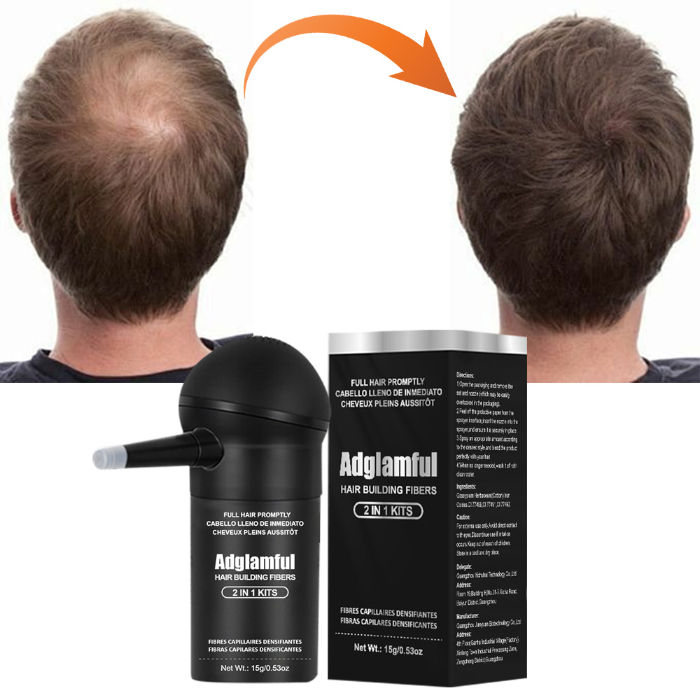 Adglamful 15 グラム 2 で 1 ヘアビルディングファイバーキット内蔵ノズル極細植物繊維コンシーラーまばらな