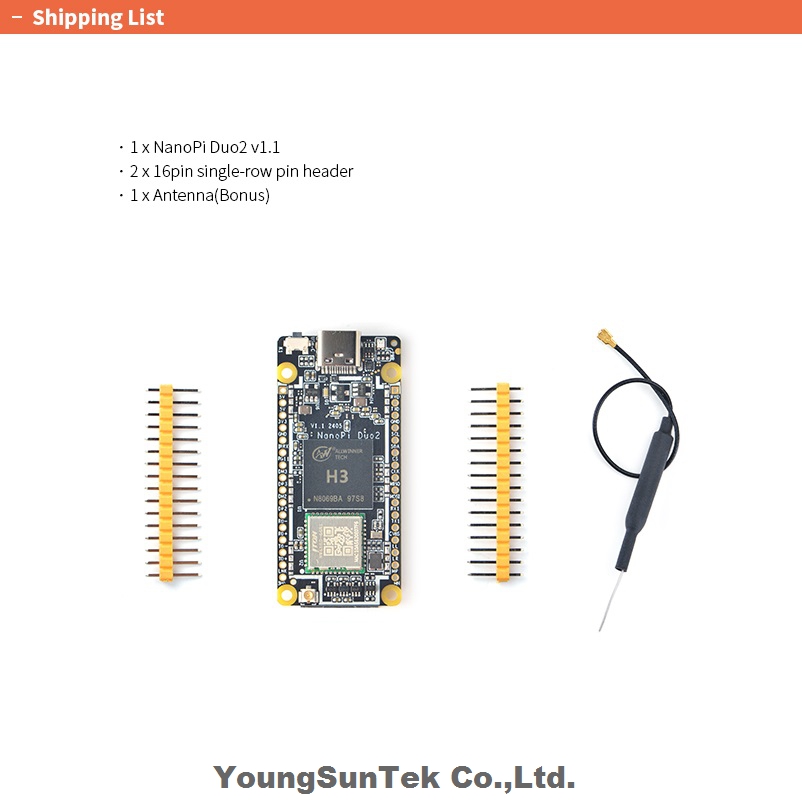 NanoPi Duo2 (512M RAM)、YoungSunTek、H3、Quad Cortex-A7、最大 1.2GHz、OTG、Wifi、OpenWRT、Wifi