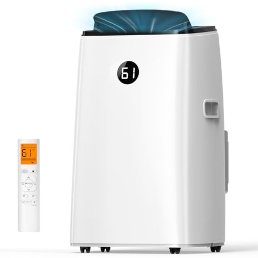 寝室用ポータブルエアコン、アルミニウムハウジング、白、14000 BTU 冷却能力、エネルギー効率の高い 3-in-1 ユニットウィット