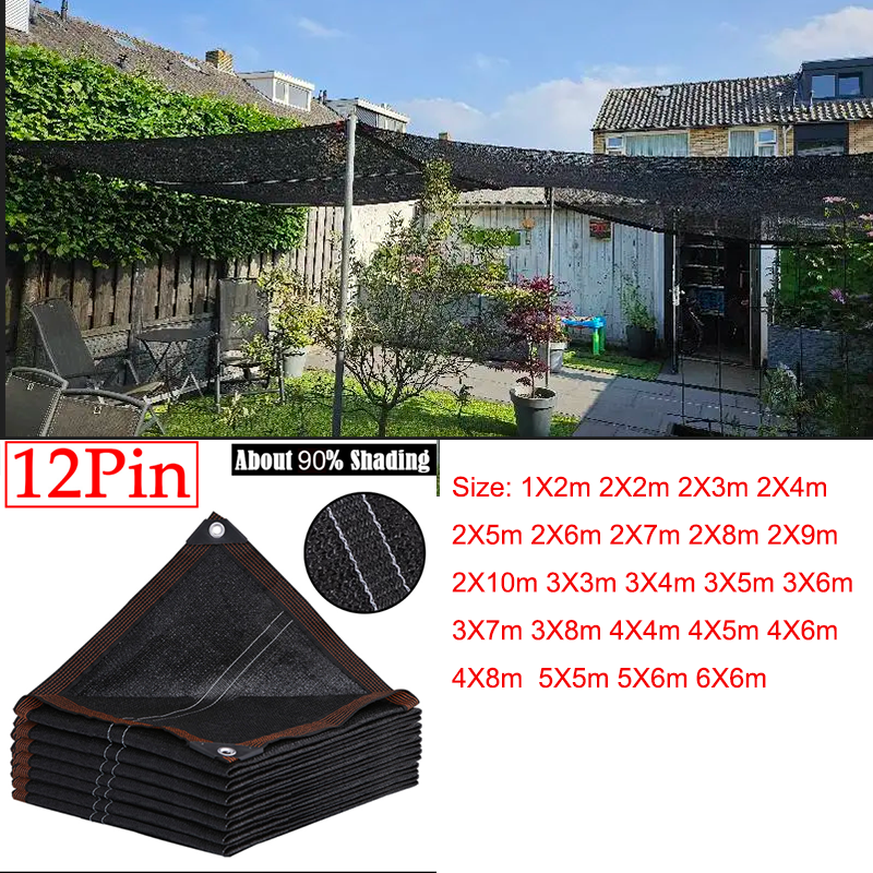 6X6m 6X5m 6X4m 断熱ネット、バルコニー肥厚プライバシーネット温室農業シェードネット日焼け防止ネット黒 12 ピン