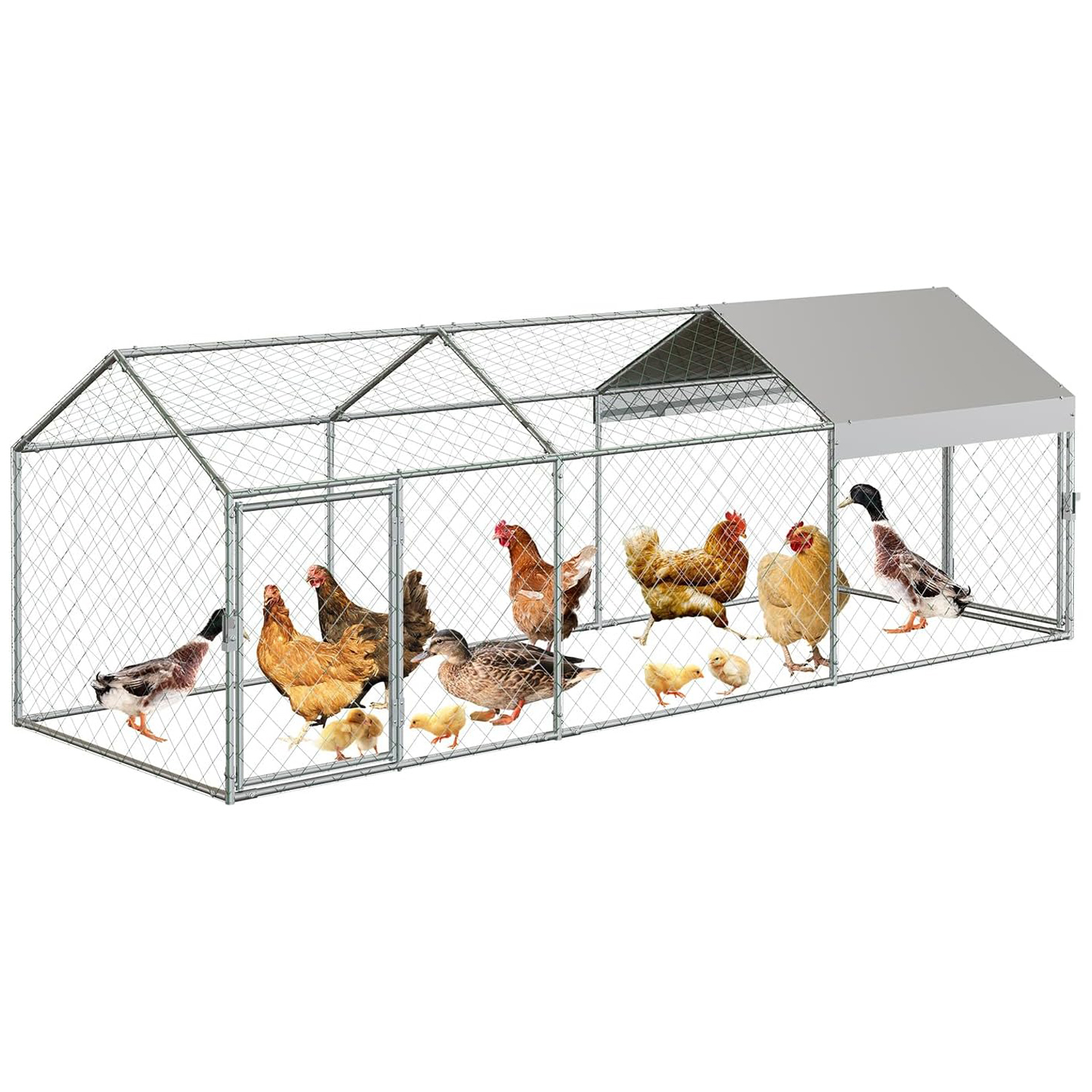 120x40x40インチの大型金属製鶏小屋鶏小屋、庭用、防水性と紫外線防止カバー付き、屋外鶏ウサギアヒル用のポータブル鶏小屋