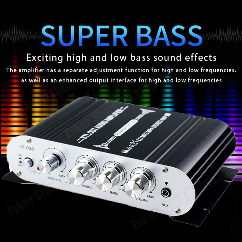 ST838 サウンドアンプ 2.1CH パワーアンプホームカーミーティングシアターアンプ 20Wx2 40 ワットクラス D ステレオ高音低音サウンド増幅
