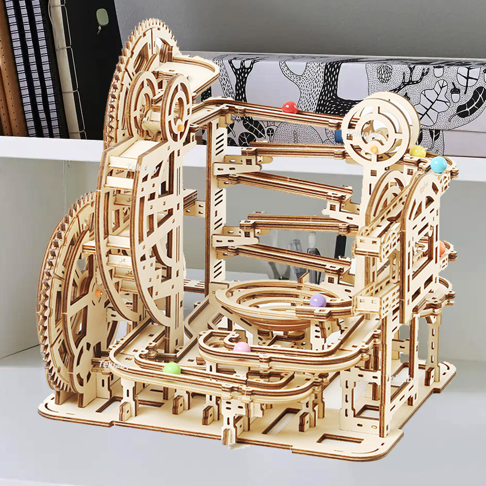 3D 木製パズル マーブルラン メカニカルパズル 自己組立玩具 STEAM 知育玩具 モデル構築キット 子供用 大人 ギフト