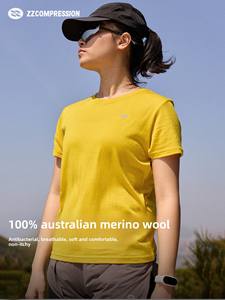 ZZCOMPRESSION 100% メリノウール カジュアルニット半袖Tシャツ レディース スポーツ・アウトドア・ハイキング・登山・ランニング用トップス
