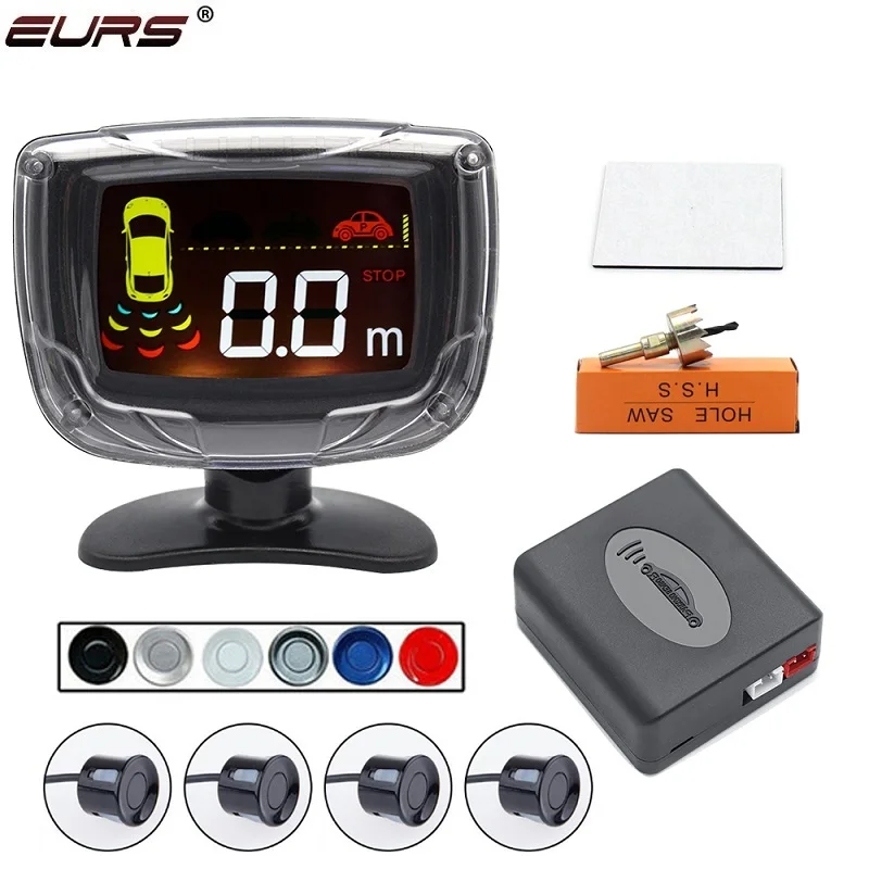 EURS 駐車場センサーキット 4 センサー 22 ミリメートル LCD スクリーンリバースレーダーサウンドアラートインジケーターシステムモニターバックライトディスプレイ