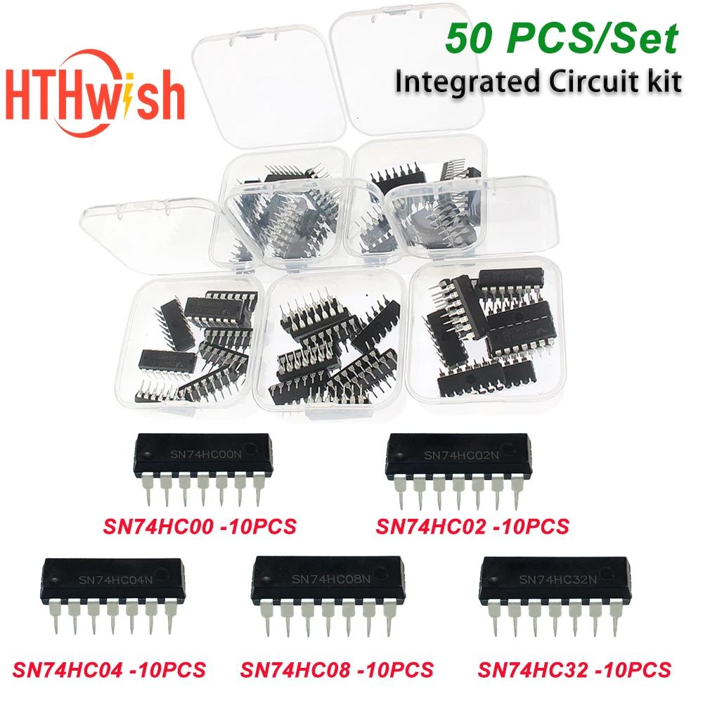 50 ピース/箱集積回路セット SN74HC00 SN74HC02 SN74HC04 SN74HC08 SN74HC32 ロジック IC キット DIP 電子部品 IC チップ