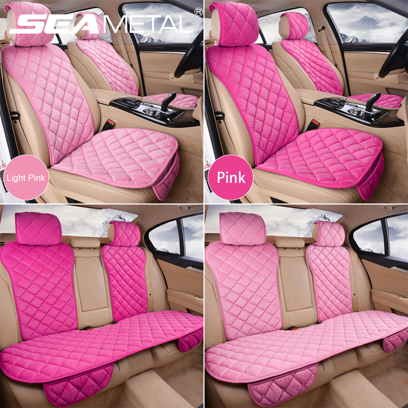Seametal ピンクカーシートカバー女性用ソフトぬいぐるみ車両シートクッションプロテクターチェアパッド女性用ユニバーサル四季用