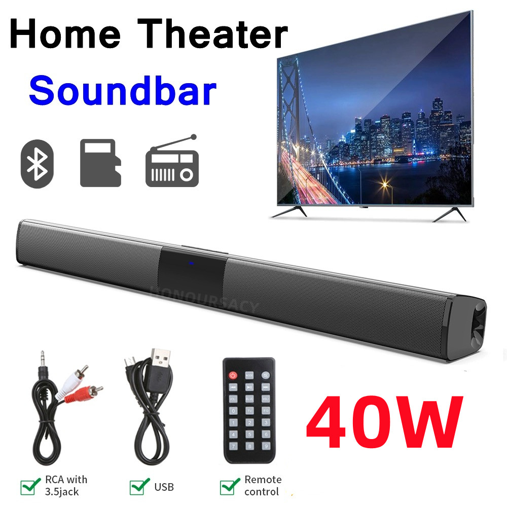 40 ワットサウンドバーテレビポータブル Bluetooth 互換スピーカーサウンドバーワイヤレスコラムホームシアターサウンドシステム RCA AUX テレビ PC