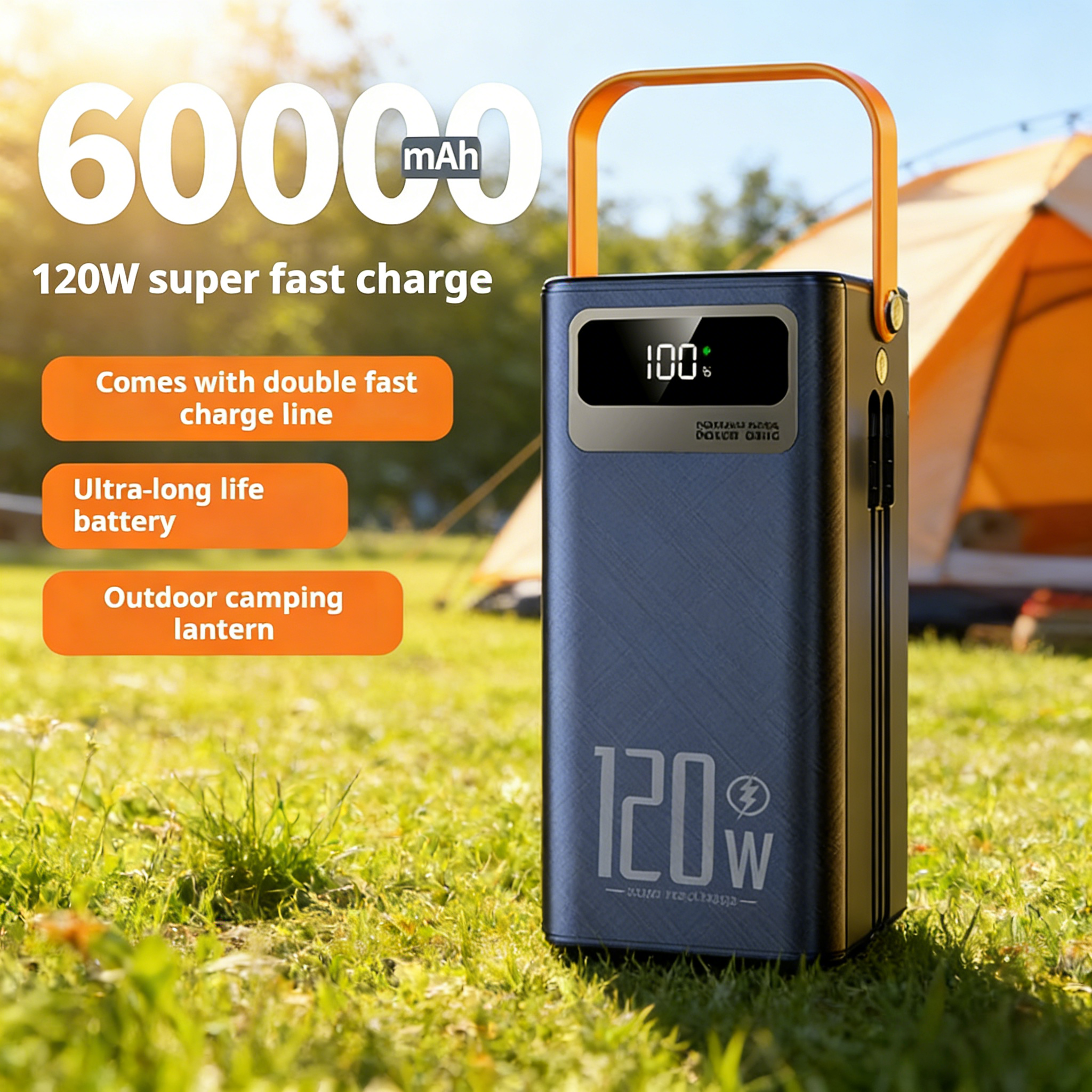 120W急速充電発電所60000mAh、ポータブル大容量パワーバンク緊急充電器キャンプ家庭用