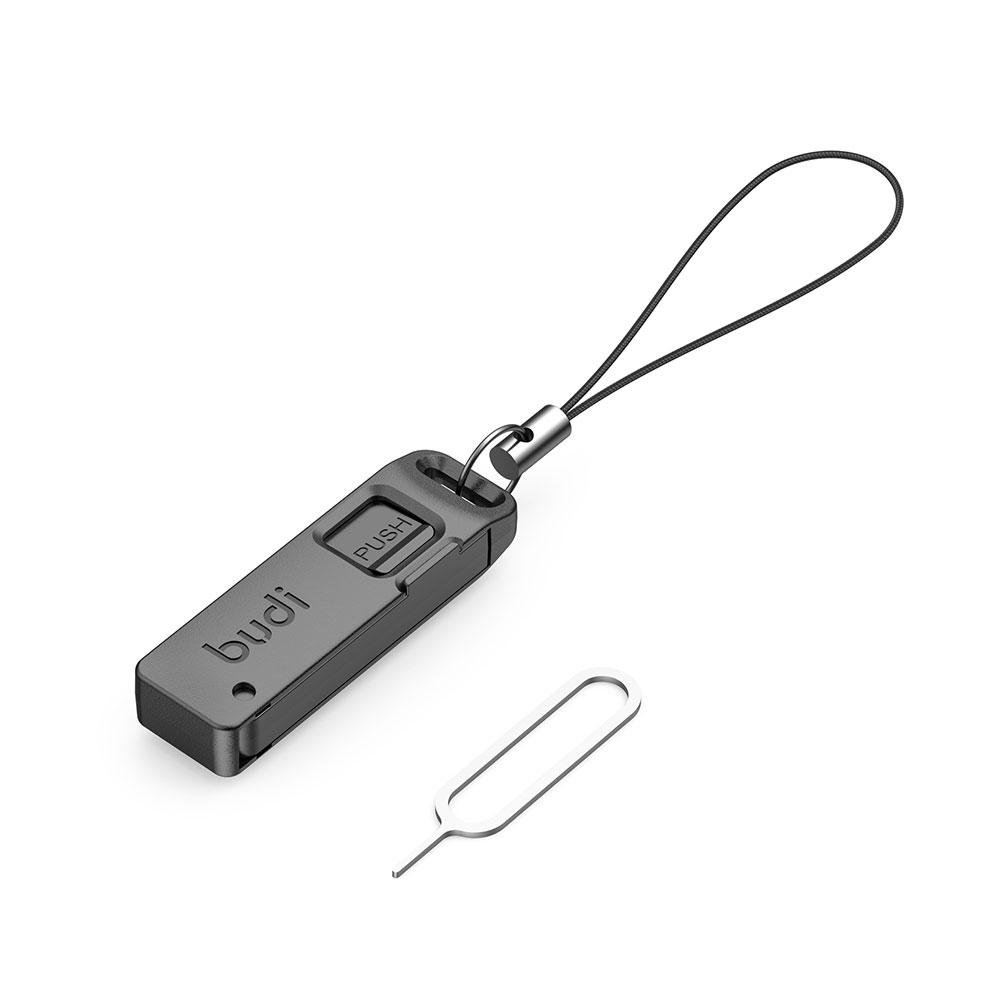 BUDI 紛失防止 Sim カードイジェクトピン針収納ボックスユニバーサル携帯電話スチールイジェクターピン SIM TF カードトレイオープナーキーリング