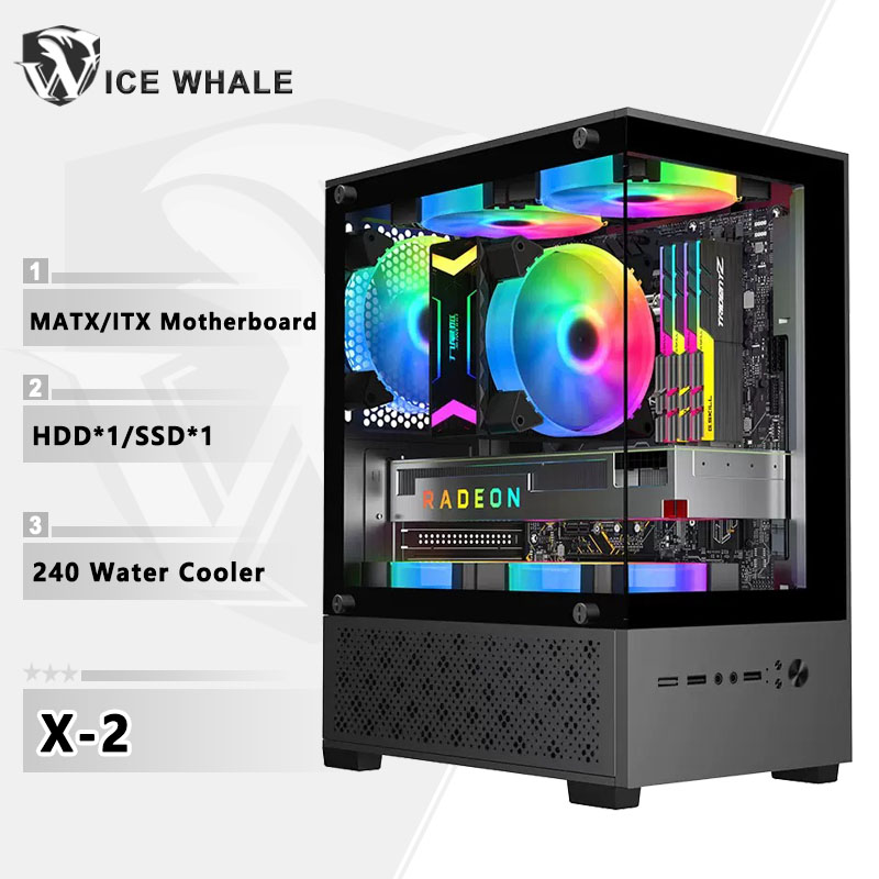 X2 コンピュータケース M-ATX Mini-ITX マザーボード シービュールームサイド透明デスクトップシャーシ USB3.0 サポート 240 ウォータークーラー