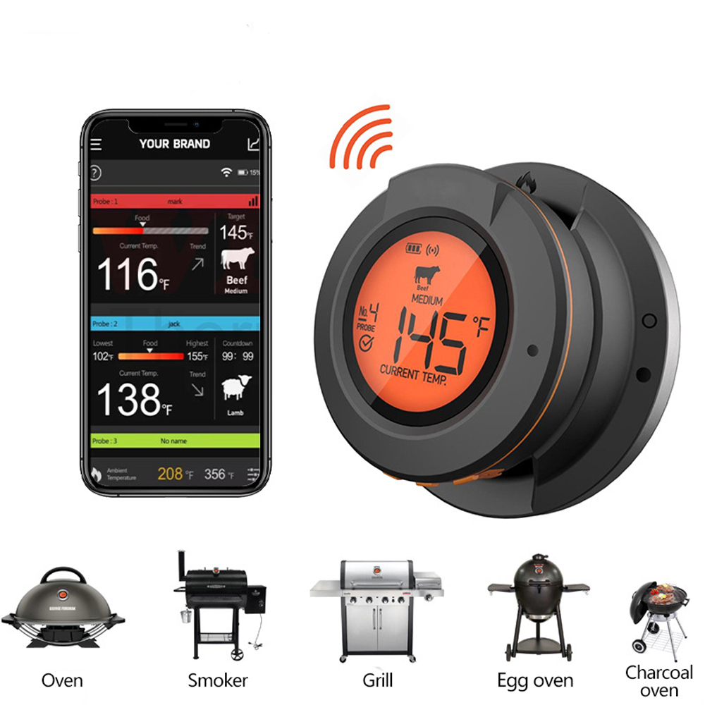 ワイヤレス肉温度計デジタル Bluetooth インスタント読み取り屋内屋外調理食品バーベキューグリルオーブン喫煙者サポート 2/4 プローブ