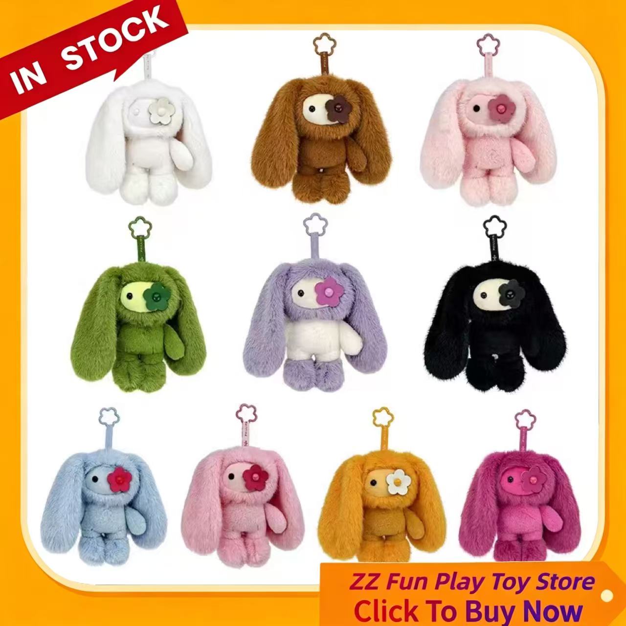 かわいい JUJU バニーぬいぐるみキーリングフラワーアイバニーぬいぐるみ長い耳動物バックパック装飾ペンダント車のキーリングおもちゃギフト